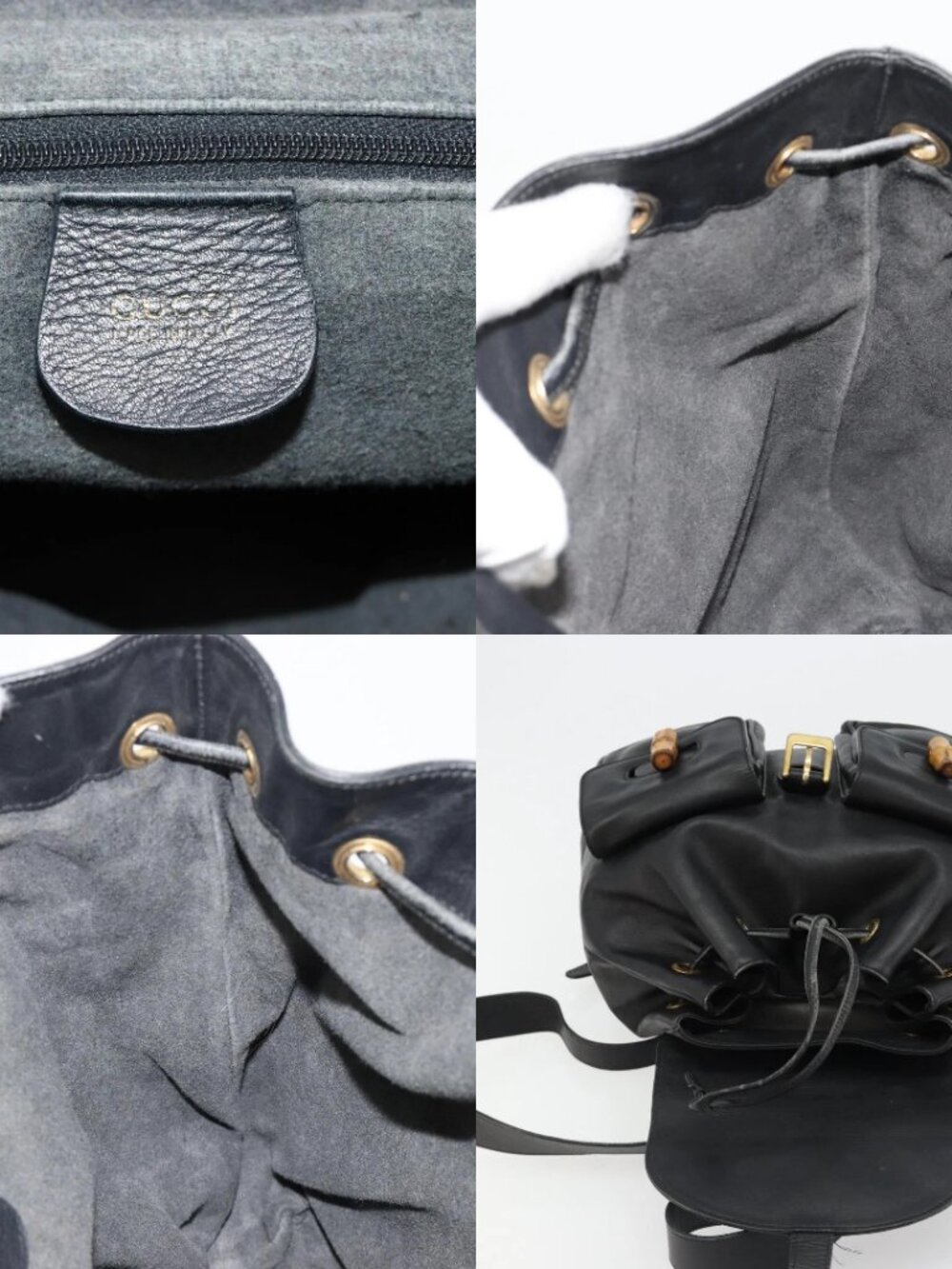 GUCCI Bamboo Backpack Leather Black Gold 003 2058 0016 Auth BA13350 - Picture 14 of 16